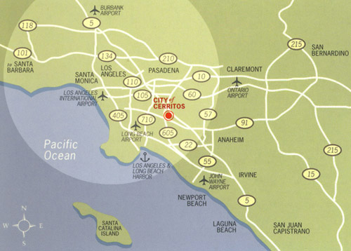 Map of Cerritos located within 30-Mile Studio Zone